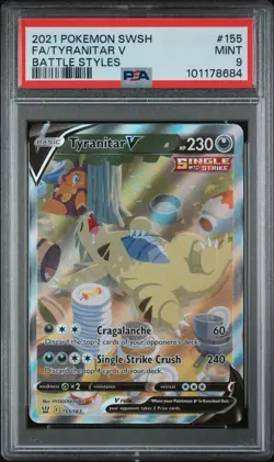 2021 POKEMON SWORD & SHIELD BATTLE STYLES #155 FULL ART/TYRANITAR V PSA 9 - Image 1