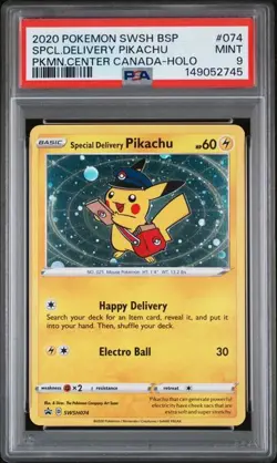 SPECIAL DELIVERY PIKACHU Sword & Shield Promo Pokemon Center Canada #074 PSA 9 - Image 1