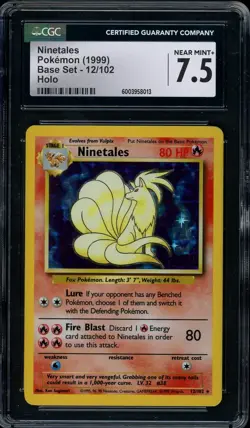 1999 Pokemon Base Set Unlimited Ninetales #12 Holo Rare CGC 7.5 - Image 1