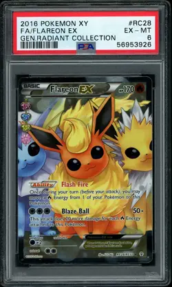 2016 Pokemon XY Flareon EX Full Art RC28 Generations Radiant Coll PSA 6 EX-MT - Image 1