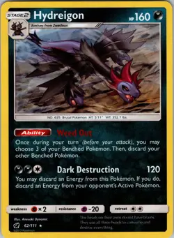 Hydreigon 62/111 SM - Crimson Invasion Normal Pokemon TCG NM - Image 1