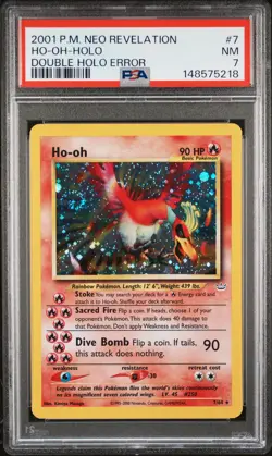 2001 POKEMON NEO REVELATION DOUBLE HOLO ERR #7 HO-OH-HOLO PSA 7 - Image 1