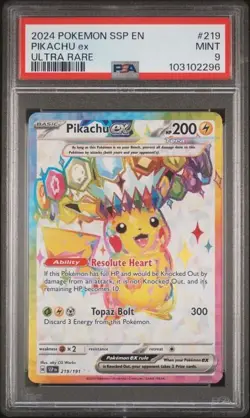 Pokemon 2024 Pikachu EX 219/191 Surging Sparks Ultra Rare Holo PSA 9 - Image 1