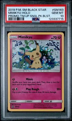 PSA 10 Mimikyu Holo Promo #SM163 2019 Pokemon Black Star Team Up TCG - Image 1
