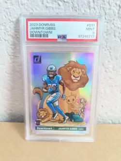 2023 Panini Donruss - Downtown! Jahmyr Gibbs rookie #D-11 (RC) PSA 9 - Image 1