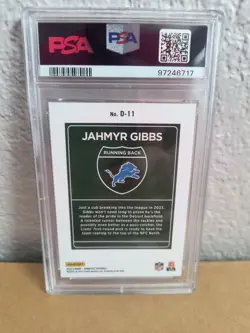 2023 Panini Donruss - Downtown! Jahmyr Gibbs rookie #D-11 (RC) PSA 9 - Image 2
