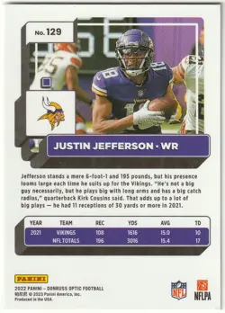2022 Panini Donruss Optic JUSTIN JEFFERSON #129 - Image 3