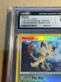 Pokemon Meowth Stamped Reverse Holo 106/146 Platinum Burger King Card CGC 9 Mint - Image 5