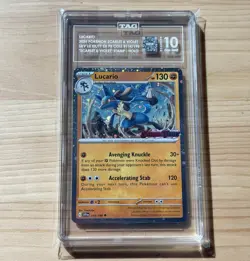 TAG 10 Pokemon Lucario 114/198 Scarlet & Violet Stamp Holo PSA Low Pop - Image 1