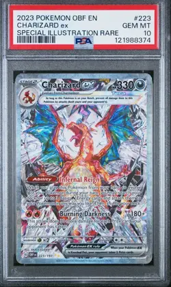 PSA 10 GEM MINT Charizard ex SIR 223/197 Obsidian Flames Pokemon 2023 - Image 1