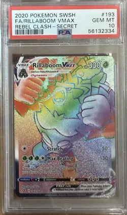 Pokemon 2020 Rillaboom VMAX #193 Rebel Clash SECRET HOLO PSA 10 - Image 1