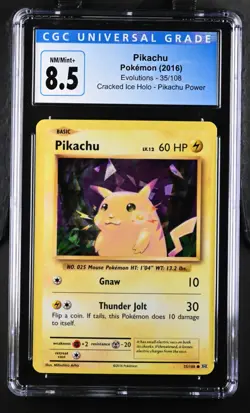 CGC 8.5 Pikachu 35/108 Cracked Ice Holo Pikachu Power Pokemon 2016 Evolutions - Image 1
