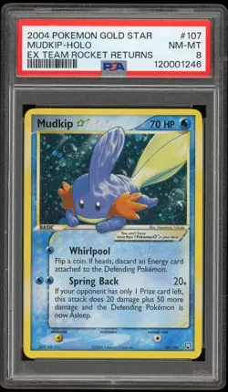 2004 Pokemon Gold Star EX Mudkip Team Rocket Returns #107 - PSA 8 - 12 CERT - Image 1