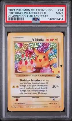 2021 POKEMON CELEBRATIONS CLASSIC COLL #24 BIRTHDAY PIKACHU-HOLO PSA 9 - Image 1