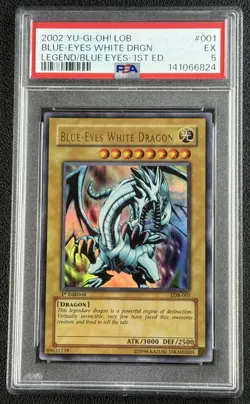 BLUE-EYES WHITE DRAGON PSA 5 2002 YU-GI-OH! LEGEND OF 1ST EDITION #LOB-001 6824 - Image 1