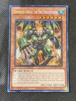YuGiOh! Dinomight Knight, the True Dracofighter BLMM-EN126 Secret Rare 1st Ed NM - Image 1