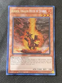 YuGiOh! - Burner, Dragon Ruler of Sparks BLMM-EN123 Secret Rare 1st Edition NM - Image 1