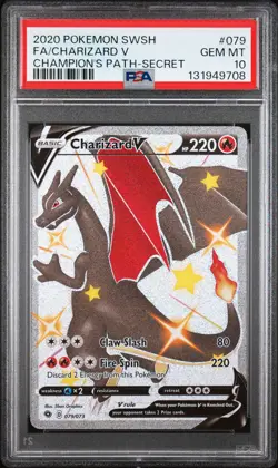 2020 POKEMON SWORD & SHIELD CHAMP'S PATH SECRET #079 FULL ART/CHARIZARD V PSA 10 - Image 1
