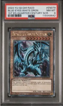 2024 YU-GI-OH! Blue-Eyes White Dragon (Quarter Century SCR) RA03-EN079 PSA 8 - Image 1