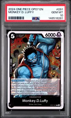 PSA 10 ONE PIECE #091 MONKEY D LUFFY 500 YEARS IN THE FUTURE OP07 091 POP LOW - Image 1