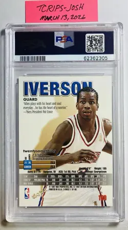 Skybox 1997-98 Z-Force Allen Iverson #100 PSA 9 Mint HOF 76ers Sixers - Image 2