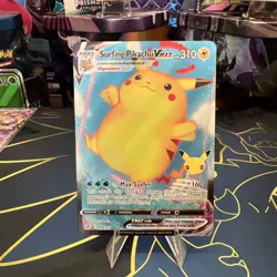 Pokemon TCG 2021 Surfing Pikachu VMAX Celebrations Holo Ultra Rare Card 009/025 - Image 1