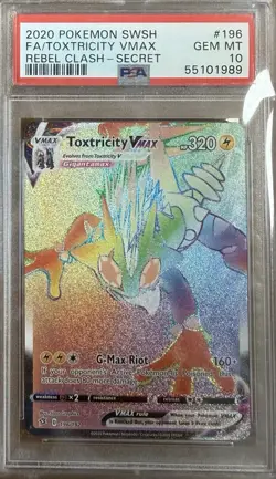 Pokemon 2020 Toxtricity VMAX #196 Rebel Clash SECRET HOLO PSA 10 - Image 1
