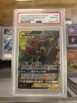 2019 POKEMON SUN & MOON UNIFIED MINDS #125 UMBREON & DARKRAI GX PSA 10 - Image 1
