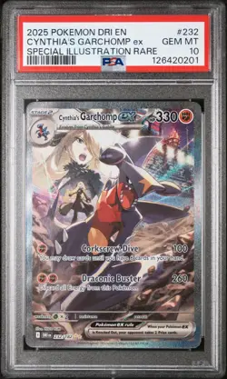 2025 Pokemon Destined Rivals Cynthia's Garchomp EX Special Illu Rare PSA 10 #232 - Image 1