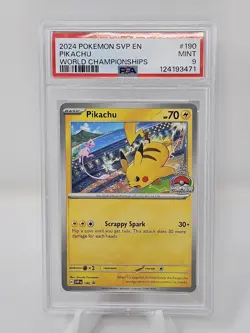 2024 POKEMON SVP EN-SV BLACK STAR PROMO WORLD CHAMPIONSHIPS #190 PIKACHU PSA 9 - Image 1
