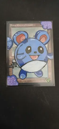 Mtg Hand Painted Altered Art Snow Covered Island Pokemon Painting Signed - Image 1