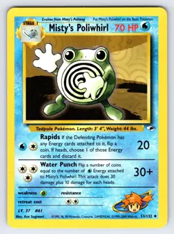 Misty's Poliwhirl 53/132 Gym Heroes Pokemon Card Vintage WOTC Uncommon - VLP - Image 1