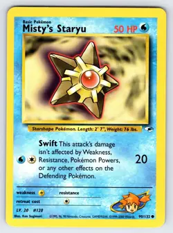 Misty's Staryu 90/132 Gym Heroes Pokemon Card Vintage WOTC Common - Nm/Vlp - Image 1