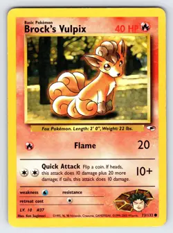 Brock's Vulpix 73/132 Gym Heroes Pokemon Card Vintage WOTC Nintendo Common - Mp - Image 1