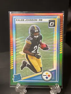 2025 Panini Donruss - Rated Rookie Kaleb Johnson #322 Optic Preview Red & Green - Image 1