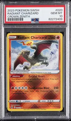 2023 POKEMON SWORD & SHIELD CROWN ZENITH #020 RADIANT CHARIZARD PSA 10 - Image 1