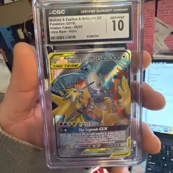 Moltres Zapdos Articuno GX CGC 10 Hidden Fates 66/68 Tag Team Pokemon - Image 1