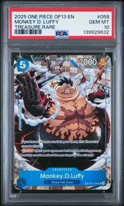 2025 ONE PIECE OP13-058 MONKEY D. LUFFY TREASURE RARE PSA 10 GEM MINT - Image 1