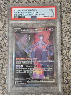 Pokemon TCG Destined Rivals Team Rockets Mewtwo EX Card 231/182 PSA 7 - Image 1