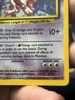 Pokemon Mewtwo 10/102 Holo Rare base Set REGISTRY ERROR MISPRINT 😍 - Image 2