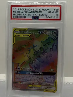 Pokemon TCG 2019 Moltres & Zapdos & Articuno GX 69/68 Secret Rare Holo PSA 10 - Image 1