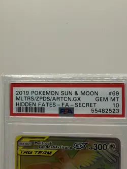 Pokemon TCG 2019 Moltres & Zapdos & Articuno GX 69/68 Secret Rare Holo PSA 10 - Image 2