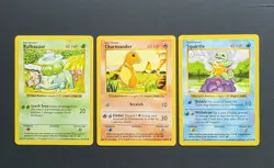 Shadowless 3 Card Lot Starter Pokemon Bulbasaur Charmander Squirtle - Image 1