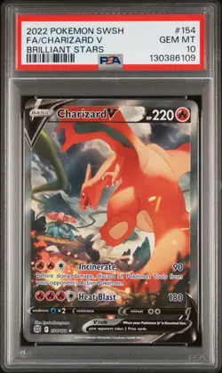 2022 POKEMON SWORD & SHIELD BRILLIANT STARS #154 FULL ART/CHARIZARD V PSA 10 - Image 1