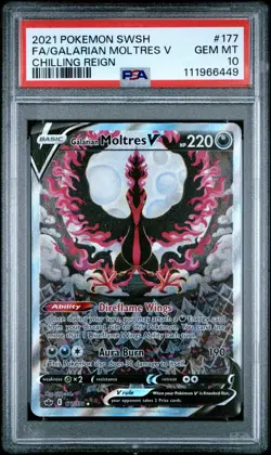 Pokemon Galarian Moltres V Sword & Shield Chilling Reign Full Art 177/198 PSA 10 - Image 1
