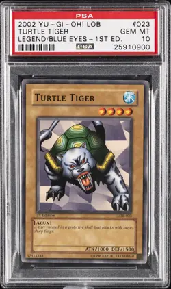 2002 YU-GI-OH! LOB-LEGEND OF BLUE EYES WHITE DRAGON 1ST ED TURTLE TIGER PSA 10 - Image 1