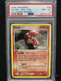 2006 Pokemon EX Legend Maker Magby Reverse Foil 58/92 PSA 8 NM-MT - Image 1