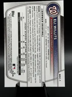 2025 Bowman Chrome Draft Sapphire 1st Bowman Eli Willits #BDC-1 Nationals - Image 2