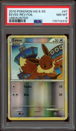 Pokemon PSA 8 Eevee 47/90 HeartGold & SoulSilver Undaunted Reverse Holo NM - Image 1