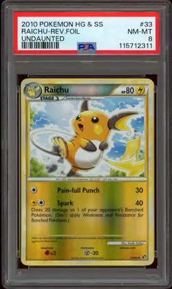 Pokemon PSA 8 Raichu 33/90 HeartGold & SoulSilver Undaunted Reverse Holo NM - Image 1